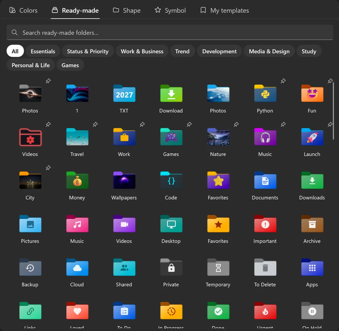 FolderHue's library of ready-made folders
